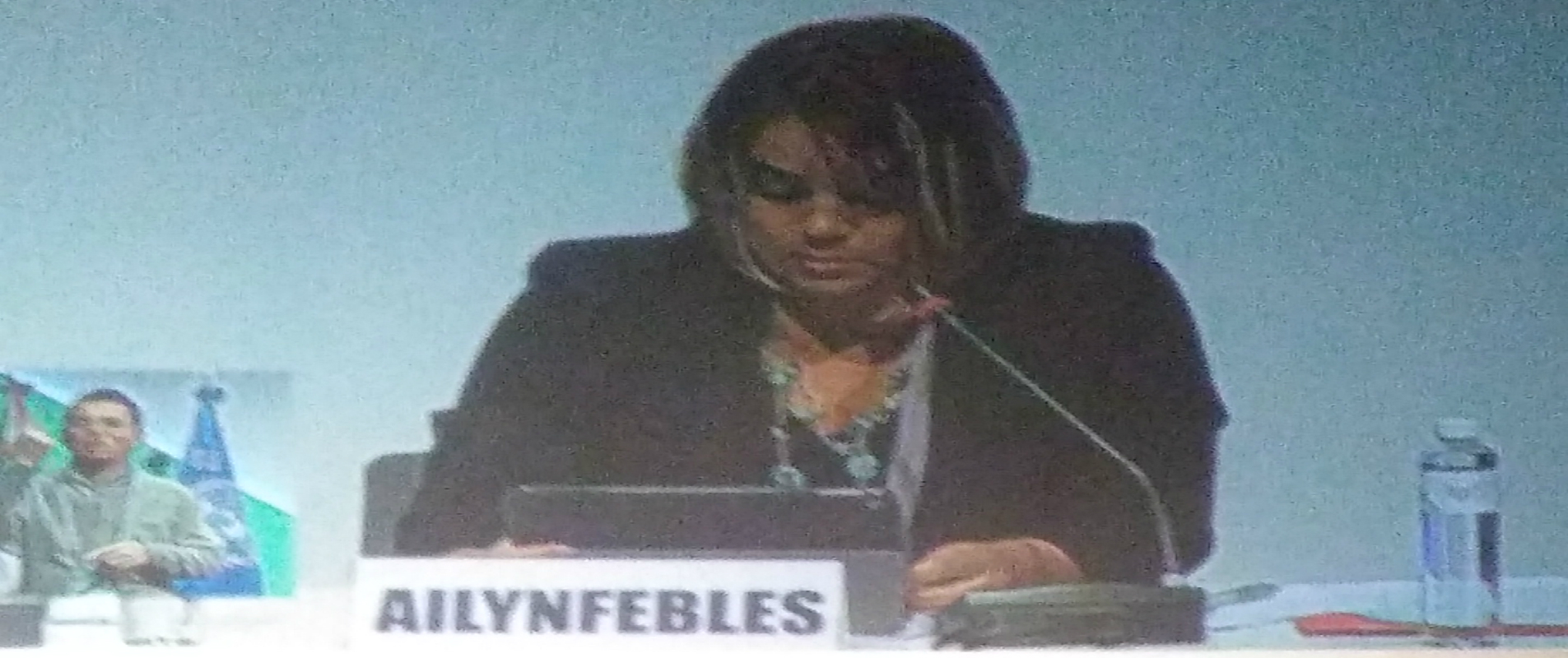 Intervención de Ailyn Febles, presidenta de la Unión de Informáticos de Cuba en Foro sobre desarrollo inclusivo y sostenible en la sala principal del Foro Global de Internet 2016.